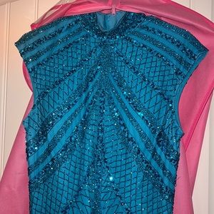 Aqua Blue Ashley Lauren Beaded Gown